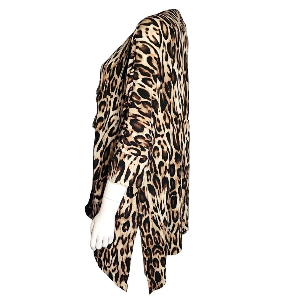CHICOS Brown Black Animal Print Lace Front Top‎ Size 2 Womens Size L Large/12 - Picture 4 of 7